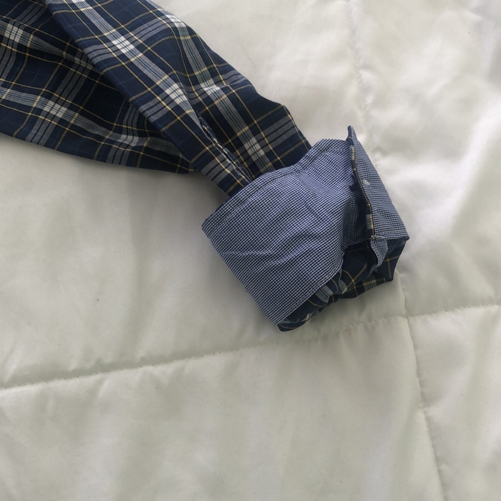Nautica striped button down shirt 👕 w one front pocket blues white and yellow - Picture 7 of 9